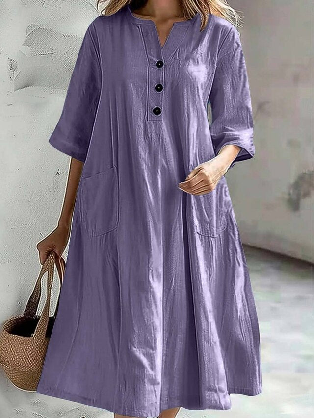 Women's Midi Dress Casual Dress Cotton Linen Dress A Line