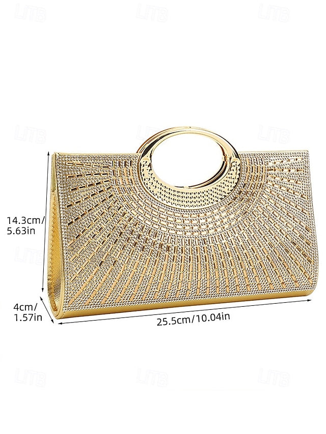 Gold Glamorous Round – Handle Evening with Crystal Clutch