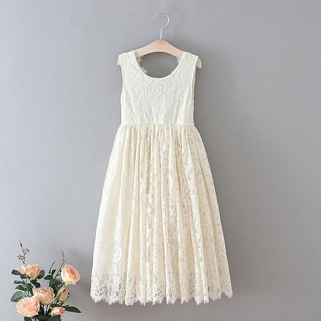 Girls' Dress Sleeveless Kids Wedding Colored Solid Party