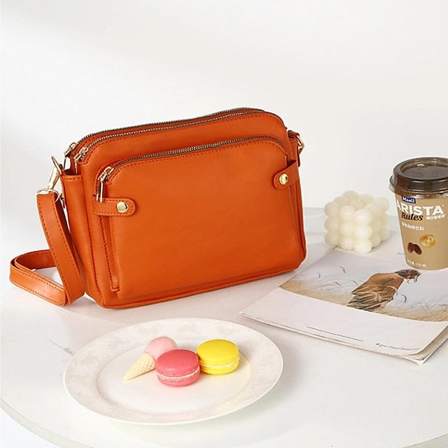 Schultertasche aus Leder für Damen im Vintage-Stil mit drei Lagen