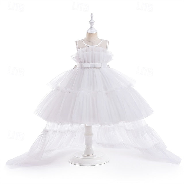 Kids Party Color Sleeveless Performance Girls' Solid Dress
