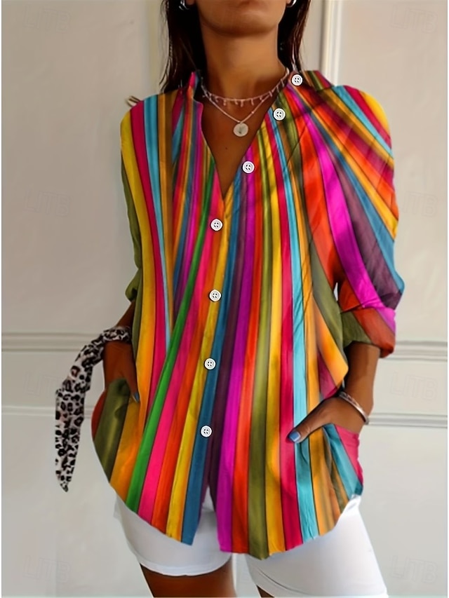 Women's Shirt Blouse Patchwork Buttons Print Graphic