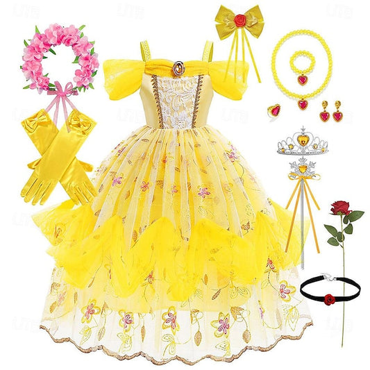 and Princess Dress the Flower Belle Cute Beast Beauty Girl