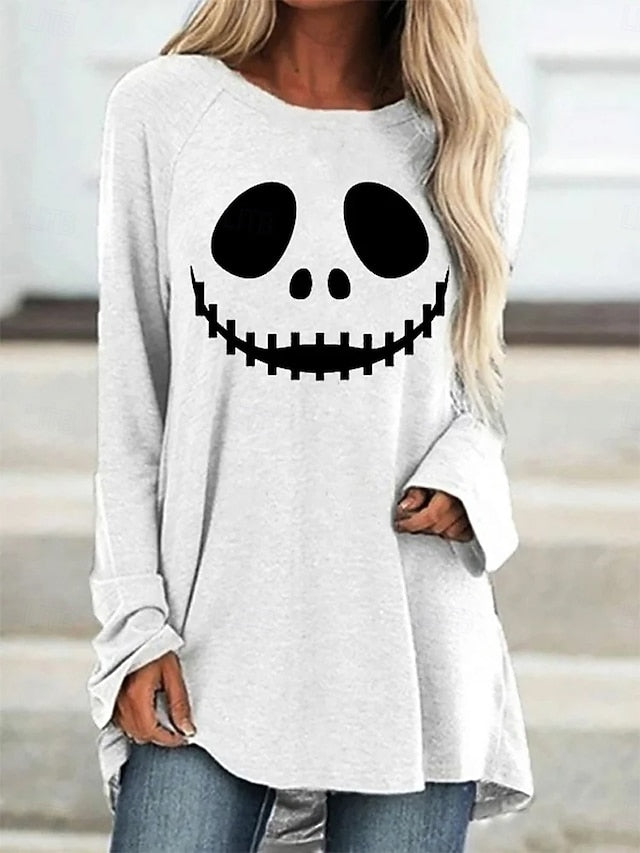 Women's T shirt Pumpkin Long Sleeve Graphic Ghost Vintage