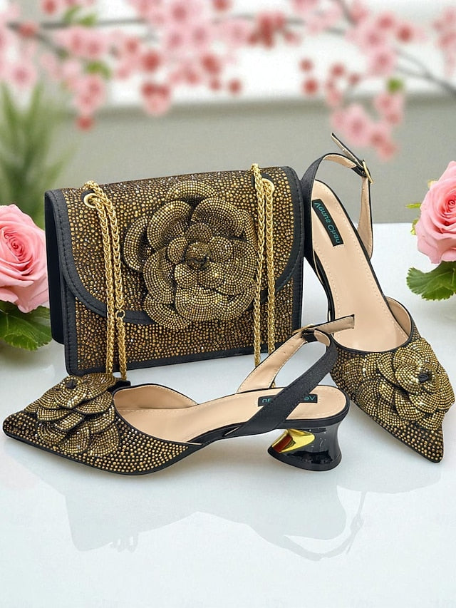 Gold Pumps Slingback Matching with Women's Rhinestone