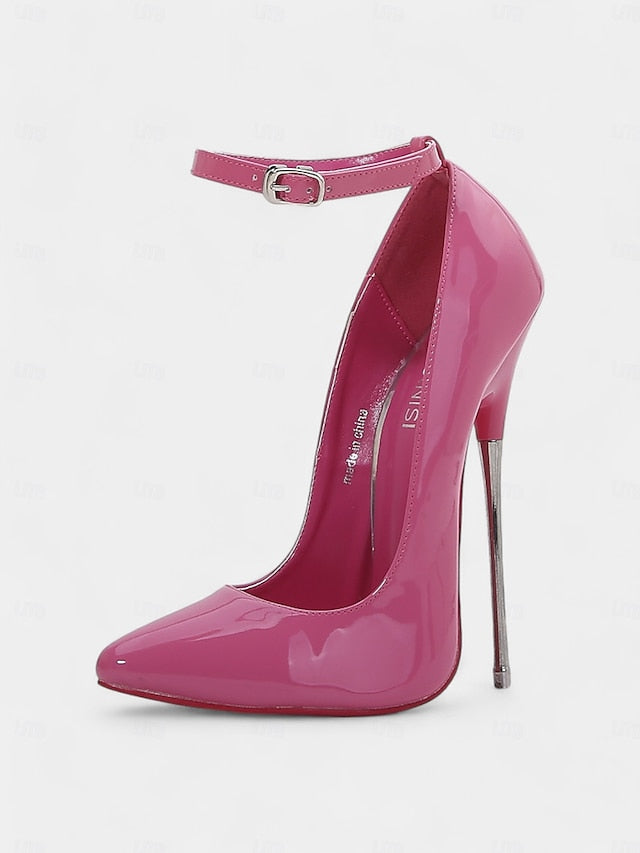Leather with Heels Ankle Strap Red Patent Stiletto Women's