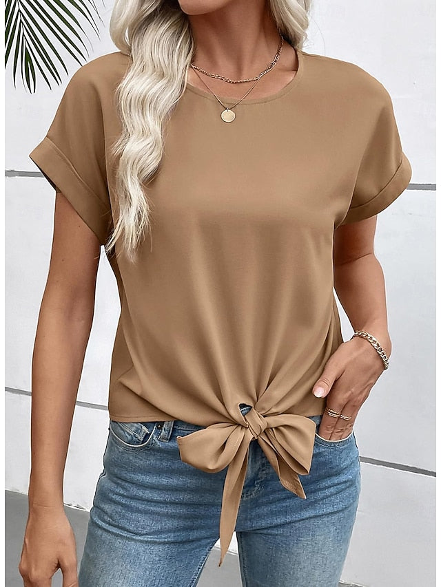 Women's Blouse Solid Color Elegant Stylish Basic Short