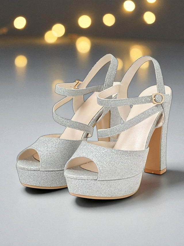 with Glitter High Platform Heel Women's Sandals Ankle Strap