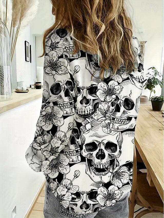 Women's Shirt Linen Like Breathable Lightweight Skulls