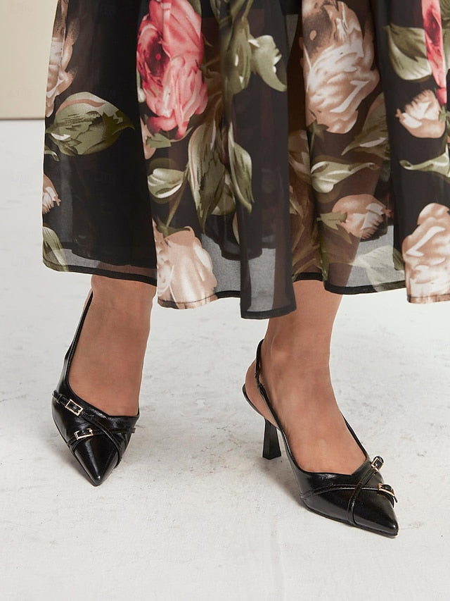 Heels Elegant Black with Women's Pointed Slingback Toe