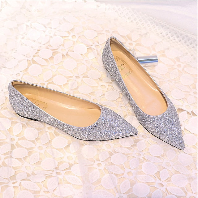 Toe Comfortable Flat Pink Women's – Shoes Pointed Glitter