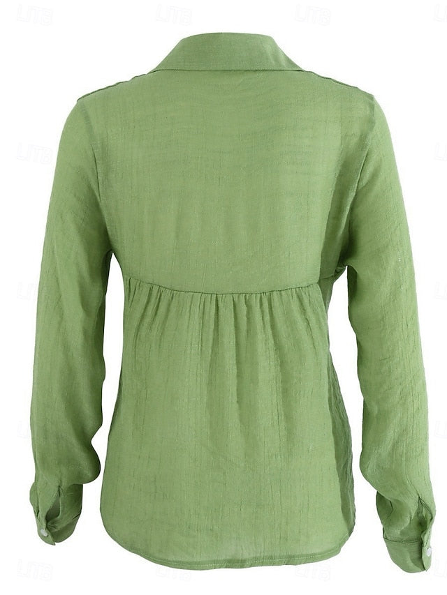 Women's Shirt Button Up Blouse 100% Cotton Buttons Solid