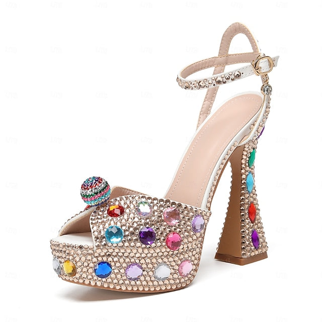 Rhinestone Colorful Sparkly Platform Sandals Women's –