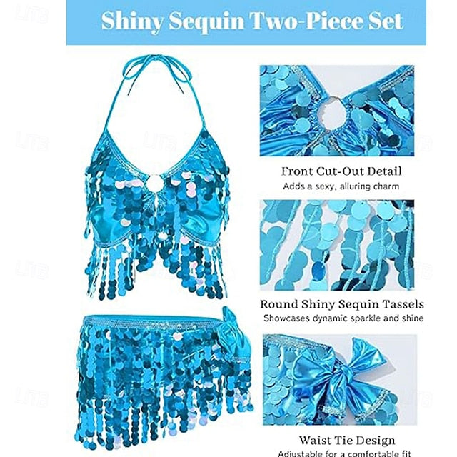 Samba Dancewear 2Pcs Women Belly Dance Dress Sequin Tassel Bra