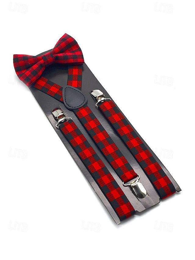 Tie Set Plaid Bow Men's and Christmas Adjustable Suspender