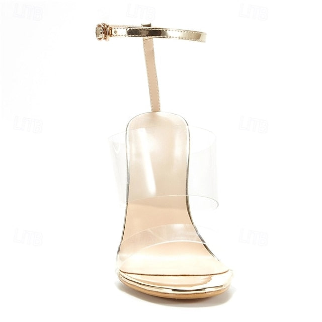 Wedge Clear Heels and Straps with Women's Transparent Gold