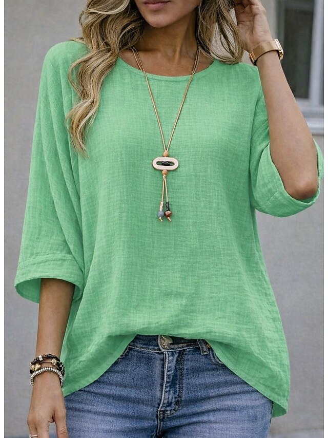 Women's Oversized T Shirt Tee Faux Cotton Linen Solid Color