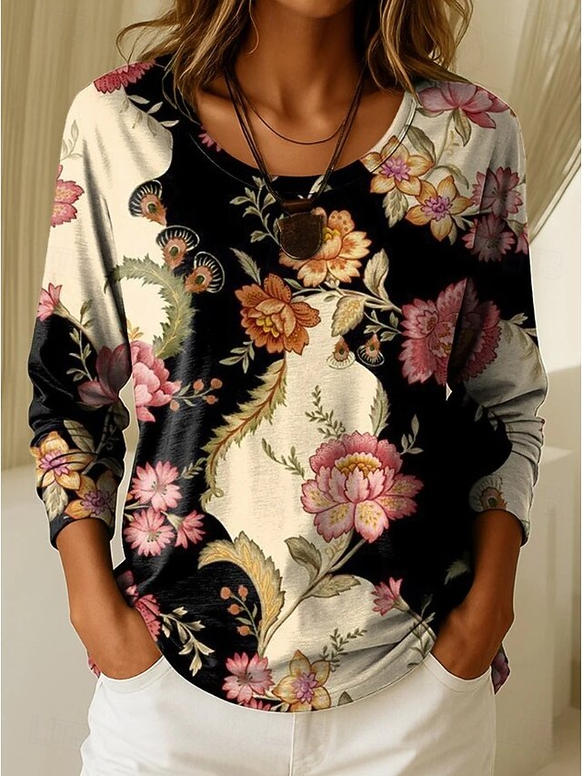 Women's T Shirt Print Graphic Geometric Plants Vintage