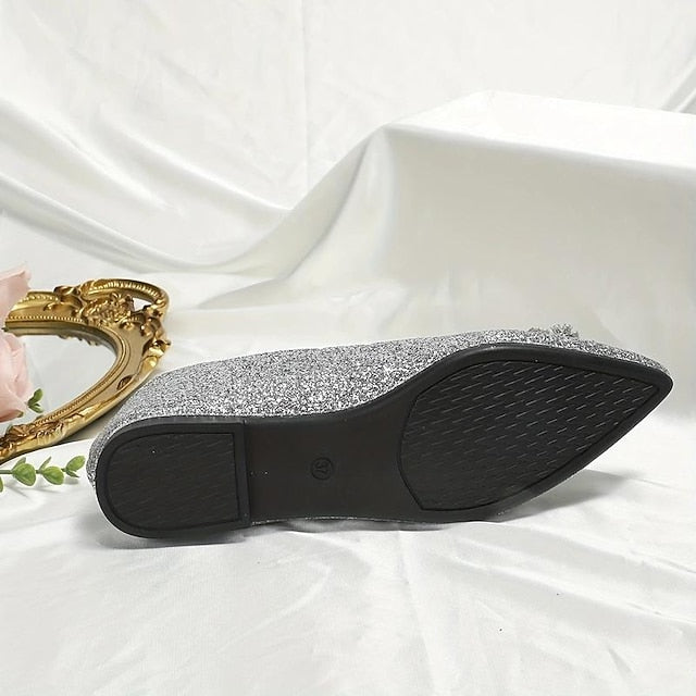 Rhinestone Silver Embellished Women's with Flats Glitter