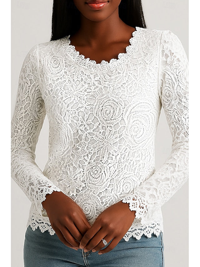 Women's Lace Tops Lace Plain Stylish Modern Long Sleeve