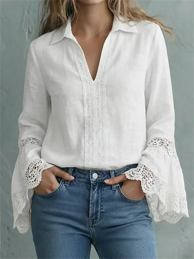 Women's Blouse Dressy Tops Lace Tops Ruched Lace Patchwork