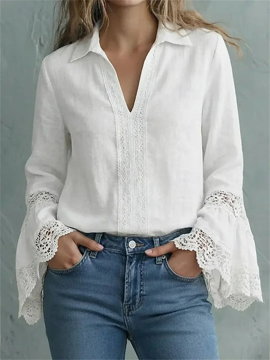 Women's Blouse Dressy Tops Lace Tops Ruched Lace Patchwork