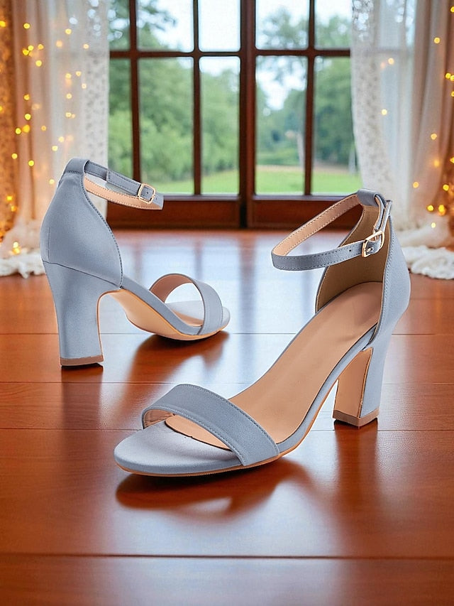 Women's Open Strap Toe Blue Ankle Light High Sandals - Heel