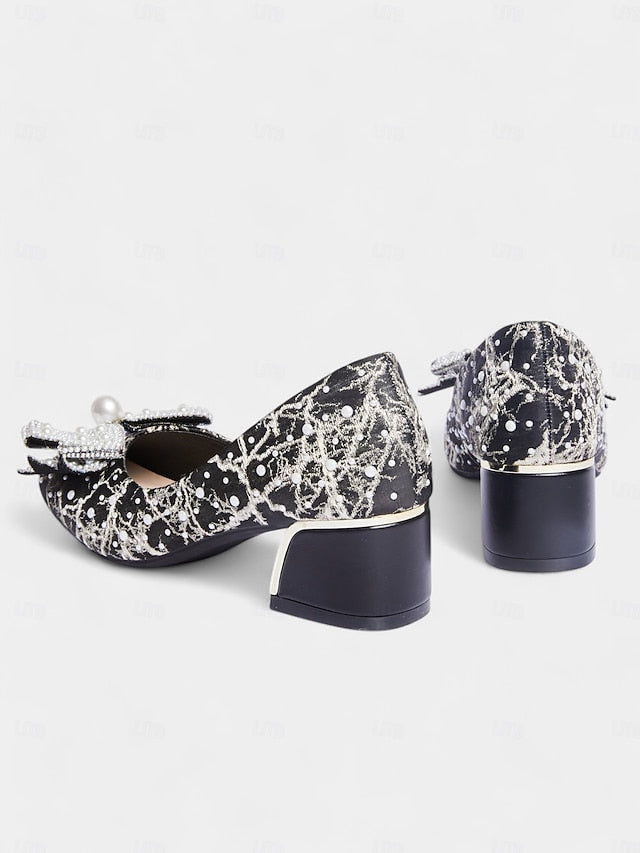Bow Pumps and Gold – with Pearl-Embellished Detail Black