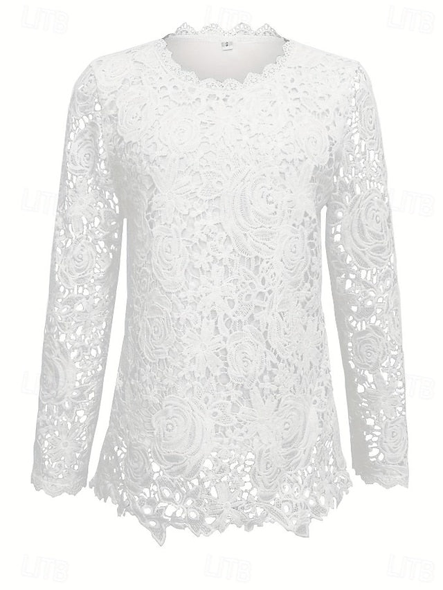 Women's Blouse Lace Solid Color Elegant Stylish Casual Long