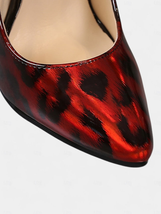 – Women's Leopard Red Print Pumps Stiletto Patent Sexy