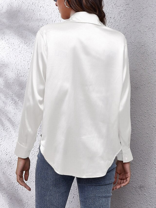 Women's Shirt Blouse Buttons Solid Color Basic Casual Long