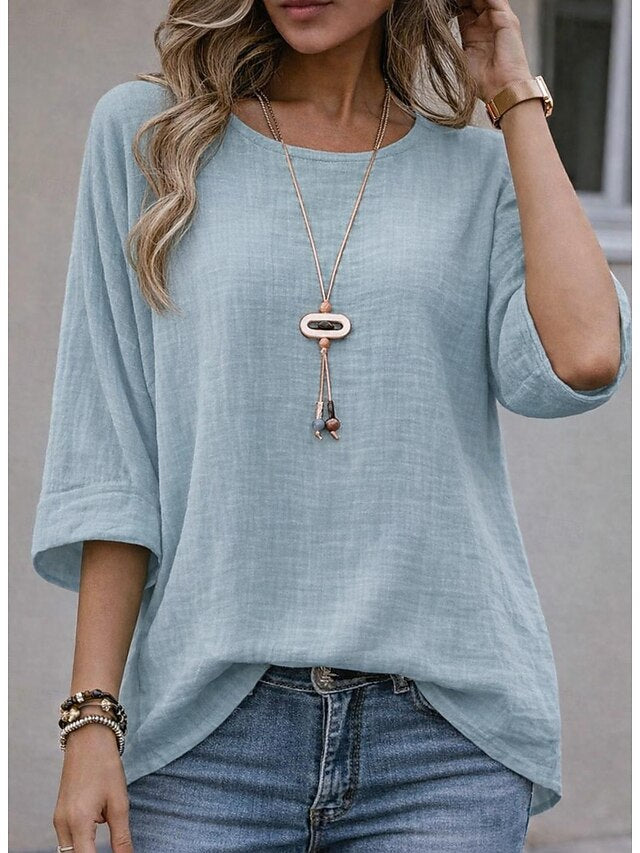 Women's Oversized T Shirt Tee Faux Cotton Linen Solid Color