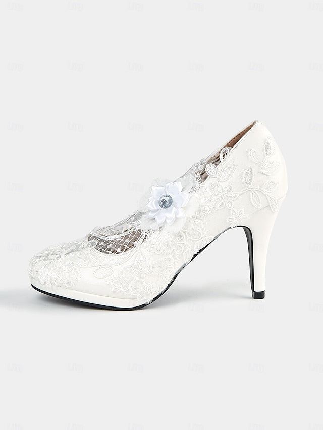 Bridal High Embellishments – with Heel White Shoes Floral Lace