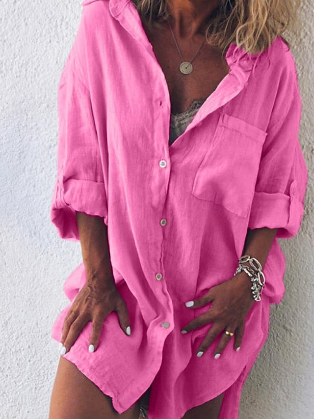 Women's Shirt Cotton Linen Shirts Blouse Faux Cotton Linen