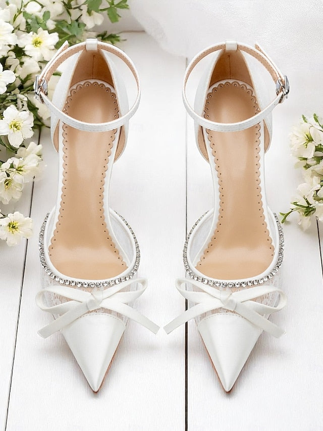 Satin Women's High White Heels Lace