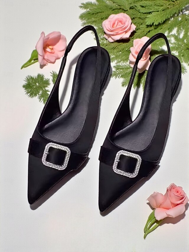 Rhinestone Flats Satin Pink with Slingback Buckle Women's