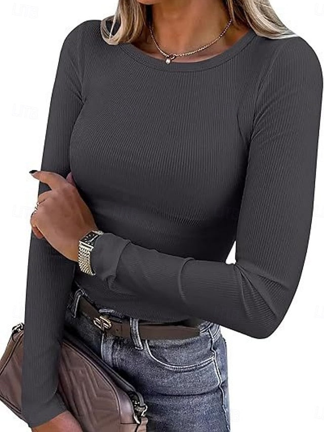 Women's Blouse Solid Color Stylish Basic Casual Long Sleeve