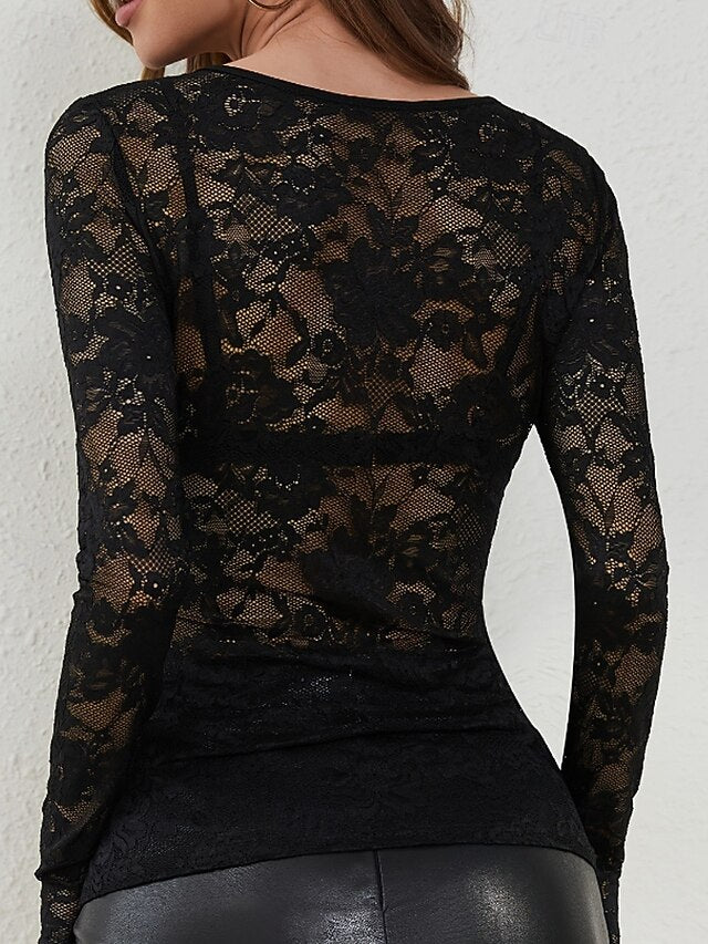 Women's Blouse Lace Tops Lace Plain Stylish Sexy Long