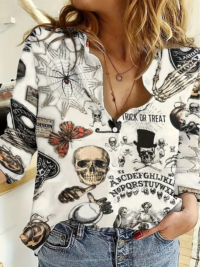 Women's Shirt Linen Like Breathable Lightweight Skulls