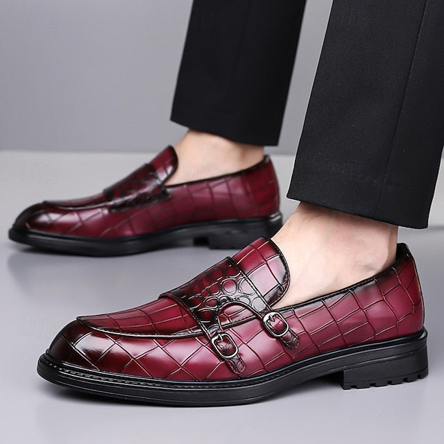 Men's – Leather Loafers Crocodile Brown Pattern with Faux