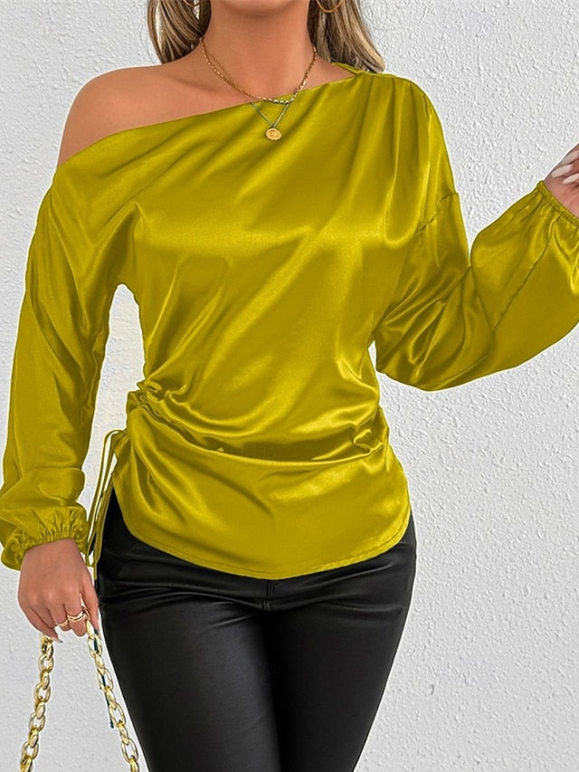 Women's Shirt Elegant Dressy Satin Top Asymmetric Solid