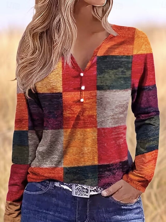 Women's T Shirt Print Graphic Geometric Plaid Vintage