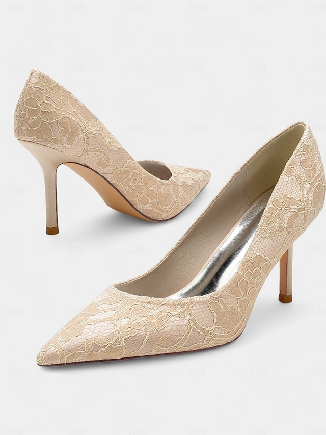 Heels Lace-Embroidered Stiletto Women's Pointed-Toe -