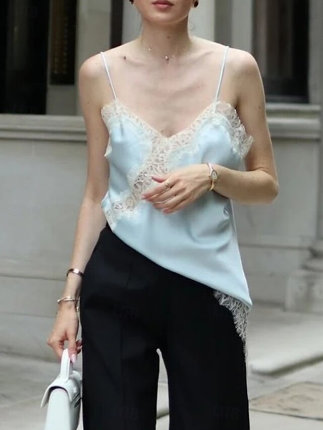 Women's Blouse Camisole Tank Top Sleeveless Shirt Lace Trim