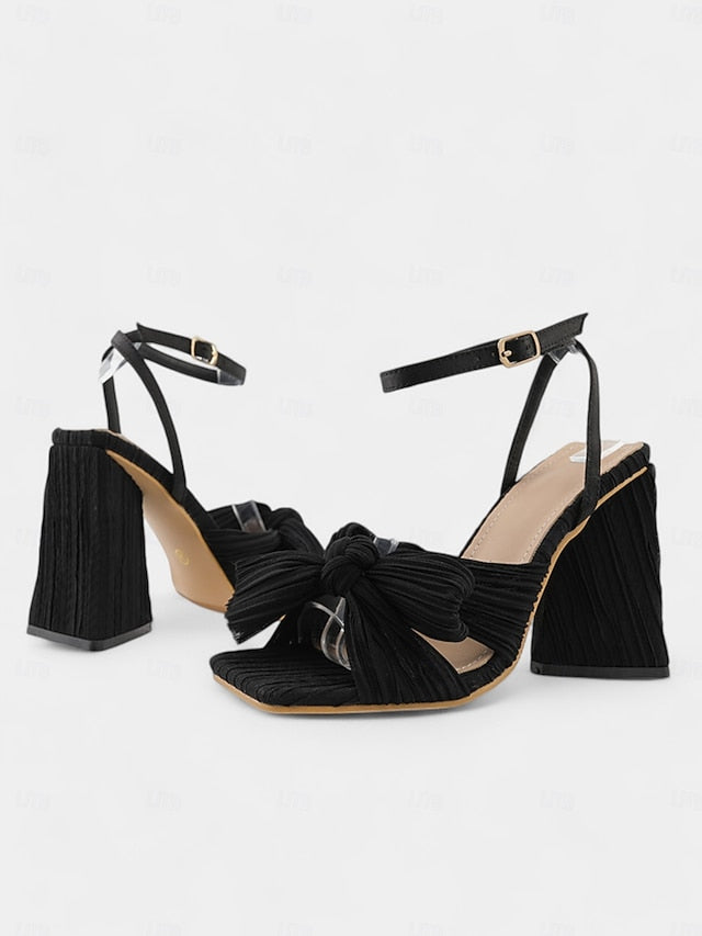 Gold Block and Heel Textured Knot Detail Rose with Sandals