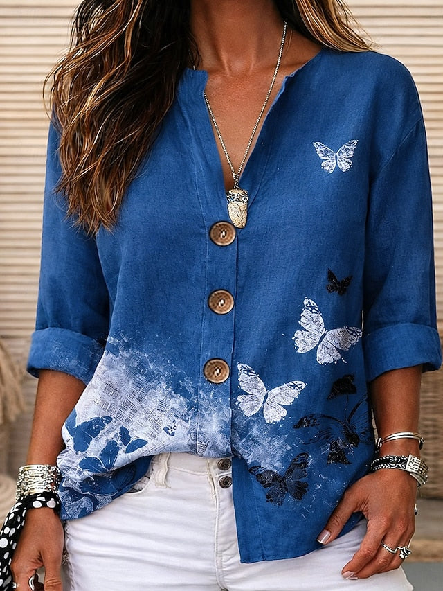 Women's Blouse Print Graphic Butterfly Elegant Vintage