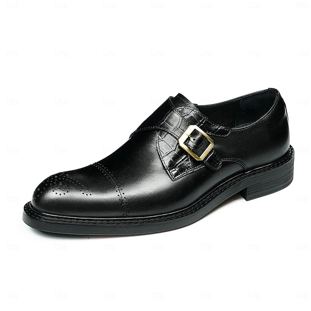 Monk Strap Leather First Black Shoes- Genuine Men's