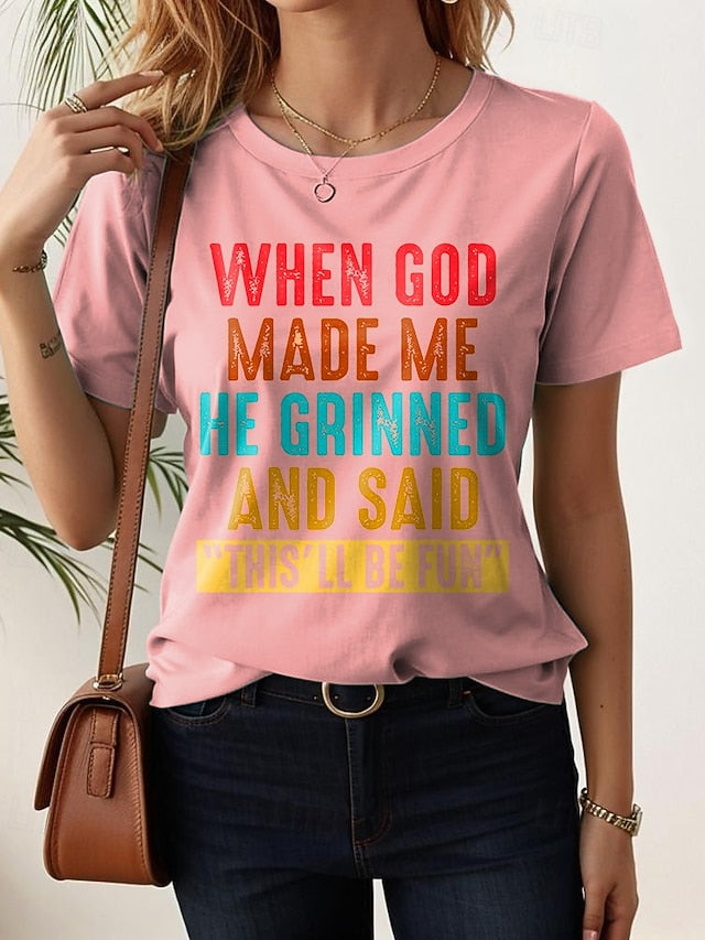 Women's T Shirt Print Graphic Letter Stylish Casual Short