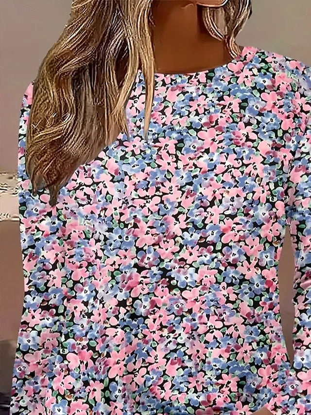 Women's T Shirt Print Ombre Floral Graphic Vintage Stylish