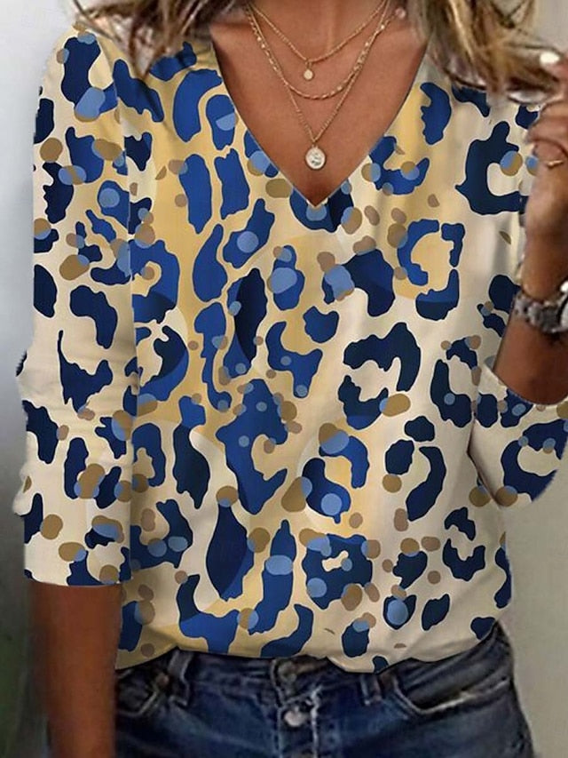 Women's Tunic T Shirt Print Graphic Leopard Color Block